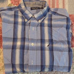 Nautica men’s plaid shirt | blue check button-down classic casual